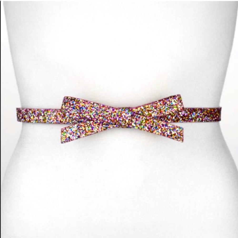 Kate Spade Pink Multi-Color Glitter Bow Belt - L